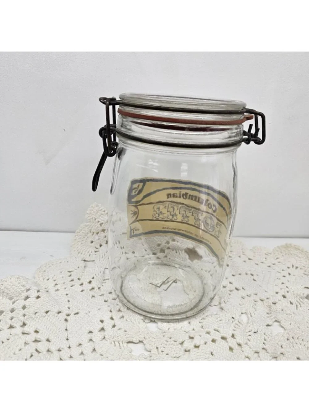 Vintage Tradewind Importers Columbian Coffee Glass Canister Jar Wire Bail 1L